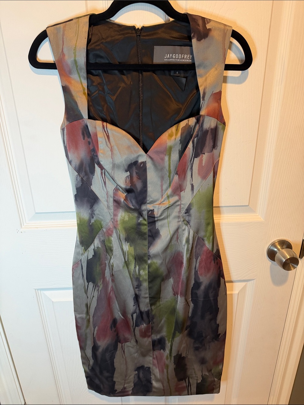 JAYGODFREY Watercolor Sheath Dress in Green, Pink, Gray